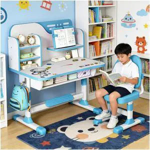 Kids Desk and Chair Set for 3-12, Adjustable Height Study Table Chair with Storage Drawers, Bookstand, Widened Desktop, Ergonomic Desk Chairs for Boys Girls (Blue1) Kids Desk and Chair Set for 3-12, Adjustable Height Study Table Chair with Storage Drawers, Bookstand, Widened Desktop, Ergonomic Desk Chairs for Boys Girls (Blue1)