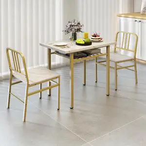 3-Piece Dining Table Set for 2, Faux Marble Rectangular Kitchen Table and 2 Chairs with Storage Rack and Metal Frame, Space-Saving Dinette Set for Dining Room, Apartment, Small Space, White 3-Piece Dining Table Set for 2, Faux Marble Rectangular Kitchen Table and 2 Chairs with Storage Rack and Metal Frame, Space-Saving Dinette Set for Dining Room, Apartment, Small Space, White