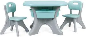 Kids Table and Chair Set, 3 Piece Activity Table w/Detachable Toy Storage Bins for Children Reading Art Craft, Green Kids Table and Chair Set, 3 Piece Activity Table w/Detachable Toy Storage Bins for Children Reading Art Craft, Green