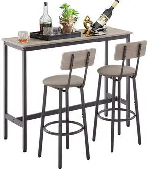 3 Pieces Bar Table and Chairs Set for 2, Small Wooden Pub Bistro Table with 2 PU upholstered Stools Counter Height Dining Set for Kitchen Breakfast Nook, Restaurant, Small Space(Grey,43inch) 3 Pieces Bar Table and Chairs Set for 2, Small Wooden Pub Bistro Table with 2 PU upholstered Stools Counter Height Dining Set for Kitchen Breakfast Nook, Restaurant, Small Space(Grey,43inch)
