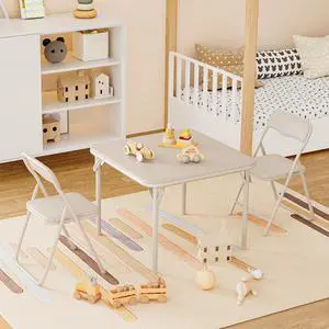 Folding Card Table and Chairs Set of 3, Portable Table with PU Soft Cushions, Foldable Chairs and Tables for Home, Indoor and Outdoor, Space-Saving, Beige Folding Card Table and Chairs Set of 3, Portable Table with PU Soft Cushions, Foldable Chairs and Tables for Home, Indoor and Outdoor, Space-Saving, Beige