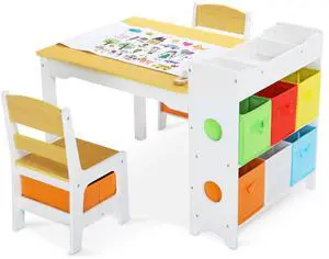 Kids Art Table & Chairs Set, Wooden Activity Table with 2 Chairs, Kids Craft Desk W/8 Storage Bins and Paper Roll, Toddler Furniture Set for Art, Crafts, Drawing, Reading, Natural Kids Art Table & Chairs Set, Wooden Activity Table with 2 Chairs, Kids Craft Desk W/8 Storage Bins and Paper Roll, Toddler Furniture Set for Art, Crafts, Drawing, Reading, Natural