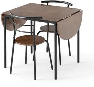 3-Piece Dining Table Set for 2, 55-inches Drop Leaf Kitchen Table with Dining Chairs, Metal Frame, Space-Saving Breakfast Nook Set for Small Space, Dinner, Dinette, Apartment, Dorm Room 3-Piece Dining Table Set for 2, 55-inches Drop Leaf Kitchen Table with Dining Chairs, Metal Frame, Space-Saving Breakfast Nook Set for Small Space, Dinner, Dinette, Apartment, Dorm Room