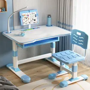 Kids Desk and Chair Set, Height Adjustable Student Study Desk with Extra Large Drawer,Tiltable Desktop Toddlers Writing Table, Children Learning Table with Large Drawer for Boys & Girls Blue Kids Desk and Chair Set, Height Adjustable Student Study Desk with Extra Large Drawer,Tiltable Desktop Toddlers Writing Table, Children Learning Table with Large Drawer for Boys & Girls Blue