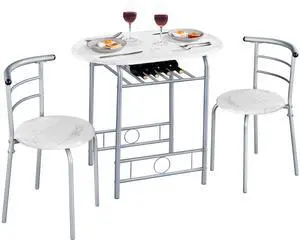 Dining Table Set, Modern Dining Table and 2 Chairs, Small Kitchen Table Set for 2 with Wine Rack Breakfast Table and Chairs for Kitchen Home Apartment, White Dining Table Set, Modern Dining Table and 2 Chairs, Small Kitchen Table Set for 2 with Wine Rack Breakfast Table and Chairs for Kitchen Home Apartment, White