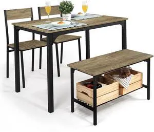 4 Pieces Dining Table Set for 4 w/Bench and Chairs, Modern Table Set for Dining Room, Home, Kitchen w/Storage Rack, Rectangle Table, Bench & Two Chairs, Space-Saving Dining Set, Grey Oak 4 Pieces Dining Table Set for 4 w/Bench and Chairs, Modern Table Set for Dining Room, Home, Kitchen w/Storage Rack, Rectangle Table, Bench & Two Chairs, Space-Saving Dining Set, Grey Oak