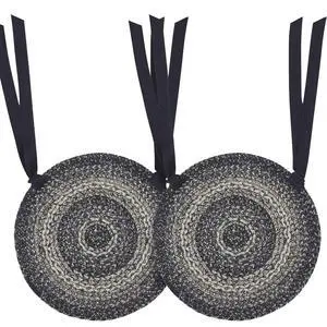 Sawyer Mill Black Farmhouse 15 in Chair Pad Textured Jute Striped Round Kitchen Table Decor, Set of 2 Sawyer Mill Black Farmhouse 15 in Chair Pad Textured Jute Striped Round Kitchen Table Decor, Set of 2