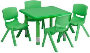 24" Square Green Plastic Adjustable Activity Table Set-4 Chairs 24" Square Green Plastic Adjustable Activity Table Set-4 Chairs