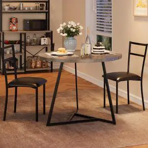 Dining Table Set for 2, Kitchen Table and Chairs for 2 with Upholstered Chairs, 3 Piece Dining Room Table Set, Round Kitchen Table Set for Small Space, Apartment, Studio, Rustic Gray Dining Table Set for 2, Kitchen Table and Chairs for 2 with Upholstered Chairs, 3 Piece Dining Room Table Set, Round Kitchen Table Set for Small Space, Apartment, Studio, Rustic Gray