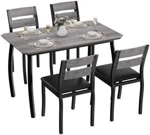 Square Dining Table Set for 4,5-Piece Kitchen Table Set,Farmhouse Compact Kitchen Table with 4 Upholstered Chairs & Metal Frame, Perfect for Small Spaces, Kitchens & Dining Rooms(Grey & Black) Square Dining Table Set for 4,5-Piece Kitchen Table Set,Farmhouse Compact Kitchen Table with 4 Upholstered Chairs & Metal Frame, Perfect for Small Spaces, Kitchens & Dining Rooms(Grey & Black)
