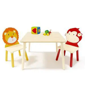 Kids Table and Chair Set, Wooden Toddler Table Set with 2 Chairs, Children Adorably Animal Activity Table for Reading, Drawing, Eating, Studying, Parent-Child Interaction Activity Play Kids Table and Chair Set, Wooden Toddler Table Set with 2 Chairs, Children Adorably Animal Activity Table for Reading, Drawing, Eating, Studying, Parent-Child Interaction Activity Play