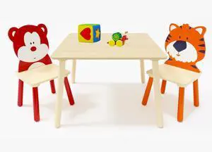 Kids Table and Chair Set, Wooden Toddler Table Set with 2 Chairs, Children Adorably Animal Activity Table for Reading, Drawing, Eating, Studying, Parent-Child Interaction Activity Play Kids Table and Chair Set, Wooden Toddler Table Set with 2 Chairs, Children Adorably Animal Activity Table for Reading, Drawing, Eating, Studying, Parent-Child Interaction Activity Play