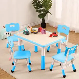 Modern Kids Table and 4 Chair Set,31.5" Height Adjustable Toddler Table and Chairs Set with Non-Slip Table Legs&Organizer Graffiti Desktop,Preschool Activity Art Craft Table for 4(Blue) Modern Kids Table and 4 Chair Set,31.5" Height Adjustable Toddler Table and Chairs Set with Non-Slip Table Legs&Organizer Graffiti Desktop,Preschool Activity Art Craft Table for 4(Blue)