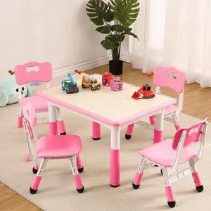 Modern Kids Table and 4 Chair Set,31.5" Height Adjustable ToddlerTable and Chairs Set with Non-Slip Table Legs&Organizer Graffiti Desktop,Preschool Activity Art Craft Table for 4(Pink) Modern Kids Table and 4 Chair Set,31.5" Height Adjustable ToddlerTable and Chairs Set with Non-Slip Table Legs&Organizer Graffiti Desktop,Preschool Activity Art Craft Table for 4(Pink)