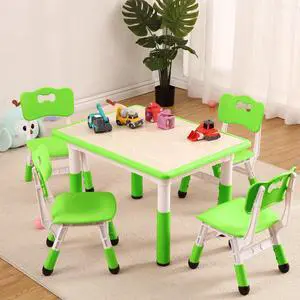 Modern Kids Table and 4 Chair Set,31.5" Height Adjustable Toddler Table and Chairs Set with Non-Slip Table Legs&Organizer Graffiti Desktop,Preschool Activity Art Craft Table for 4(Green) Modern Kids Table and 4 Chair Set,31.5" Height Adjustable Toddler Table and Chairs Set with Non-Slip Table Legs&Organizer Graffiti Desktop,Preschool Activity Art Craft Table for 4(Green)
