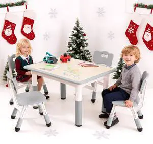Modern Kids Table and 4 Chair Set,31.5"Height Adjustable Toddler Table and 4 Chairs Set With Non-Slip Desk Legs&Organizer Graffiti Desktop,Preschool Activity Kids Table Set for Ages 2-10 (Gray) Modern Kids Table and 4 Chair Set,31.5"Height Adjustable Toddler Table and 4 Chairs Set With Non-Slip Desk Legs&Organizer Graffiti Desktop,Preschool Activity Kids Table Set for Ages 2-10 (Gray)