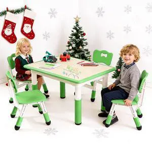 Modern Kids Table and 4 Chair Set,31.5"Height Adjustable Toddler Table and 4 Chairs Set With Non-Slip Desk Legs&Organizer Graffiti Desktop,Preschool Activity Kids Table Set for Ages 2-10 (Green) Modern Kids Table and 4 Chair Set,31.5"Height Adjustable Toddler Table and 4 Chairs Set With Non-Slip Desk Legs&Organizer Graffiti Desktop,Preschool Activity Kids Table Set for Ages 2-10 (Green)
