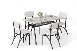 Dining Table Set for 4, Kitchen Table and Chairs Set of 4 with Boucle Chairs, Small Kitchen Table Set for 4, Modern Rectangular Dining Table with Storage Rack for Small Space, Apartment, Restaurant Dining Table Set for 4, Kitchen Table and Chairs Set of 4 with Boucle Chairs, Small Kitchen Table Set for 4, Modern Rectangular Dining Table with Storage Rack for Small Space, Apartment, Restaurant