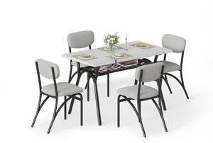 Dining Table Set for 4, Kitchen Table and Chairs Set of 4 with Boucle Chairs, Small Kitchen Table Set for 4, Modern Rectangular Dining Table with Storage Rack for Small Space, Apartment, Restaurant Dining Table Set for 4, Kitchen Table and Chairs Set of 4 with Boucle Chairs, Small Kitchen Table Set for 4, Modern Rectangular Dining Table with Storage Rack for Small Space, Apartment, Restaurant