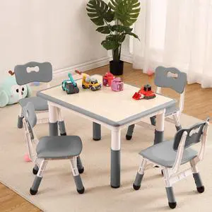 Kids Table and 4 Chairs Set, Toddler Height Adjustable Desk with Graffiti Desktop, Non-Slip Legs, Max 300lbs,Arts & Crafts Table,Children Multi-Activity Table for Classrooms,Home,Daycares Kids Table and 4 Chairs Set, Toddler Height Adjustable Desk with Graffiti Desktop, Non-Slip Legs, Max 300lbs,Arts & Crafts Table,Children Multi-Activity Table for Classrooms,Home,Daycares