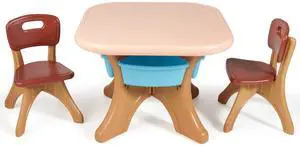 Kids Table and Chair Set with Storage Bin, 3 Piece Activity Table Set with 2 Chairs for Toddler, Children Art Crafts Study Desk for Reading, Drawing, Painting (Coffee) Kids Table and Chair Set with Storage Bin, 3 Piece Activity Table Set with 2 Chairs for Toddler, Children Art Crafts Study Desk for Reading, Drawing, Painting (Coffee)