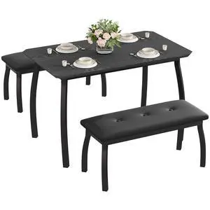 Dining Table Set for 4, Rectangular Wood Kitchen Table with 2 Upholstered Chairs, Modern Farmhouse Dining Set for Small Spaces, for Kitchen Room and Small Spaces (Black) Dining Table Set for 4, Rectangular Wood Kitchen Table with 2 Upholstered Chairs, Modern Farmhouse Dining Set for Small Spaces, for Kitchen Room and Small Spaces (Black)