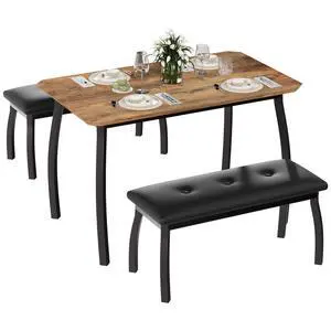 Dining Table Set for 4, Rectangular Wood Kitchen Table with 2 Upholstered Chairs, Modern Farmhouse Dining Set for Small Spaces, for Kitchen Room and Small Spaces (Brown) Dining Table Set for 4, Rectangular Wood Kitchen Table with 2 Upholstered Chairs, Modern Farmhouse Dining Set for Small Spaces, for Kitchen Room and Small Spaces (Brown)