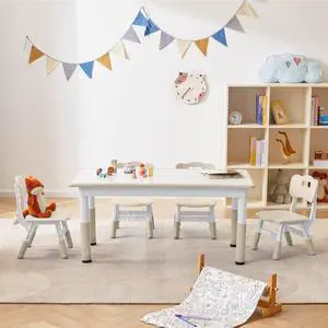 Kids Table and 4 Chairs Set with Graffiti Desktop,Toddler Furniture for Kids Ages 3-8,Children Study Desk, Dining Table, Height Adjustable Desk, Painting Desktop,Gift for Boys Girls (Burlywood) Kids Table and 4 Chairs Set with Graffiti Desktop,Toddler Furniture for Kids Ages 3-8,Children Study Desk, Dining Table, Height Adjustable Desk, Painting Desktop,Gift for Boys Girls (Burlywood)