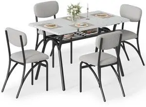 Modern 5-Piece Dining Table Set with Storage - 43.3" Kitchen Table & 4 Upholstered Chairs, Small Space Dining Furniture Set for Breakfast Nook, Apartment, Compact Homes Modern 5-Piece Dining Table Set with Storage - 43.3" Kitchen Table & 4 Upholstered Chairs, Small Space Dining Furniture Set for Breakfast Nook, Apartment, Compact Homes