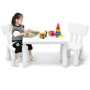 Kids Table and Chairs(2 Chairs Included), 3 Piece Lightweight Plastic Children Activity Table for Preschool, Kindergarten, Playroom, Easy Clean Toddler Furniture Set for Ages 1-7 (White) Kids Table and Chairs(2 Chairs Included), 3 Piece Lightweight Plastic Children Activity Table for Preschool, Kindergarten, Playroom, Easy Clean Toddler Furniture Set for Ages 1-7 (White)