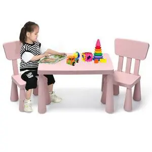 Kids Table and Chairs(2 Chairs Included), 3 Piece Lightweight Plastic Children Activity Table for Preschool, Kindergarten, Playroom, Easy Clean Toddler Furniture Set for Ages 1-7 (Pink) Kids Table and Chairs(2 Chairs Included), 3 Piece Lightweight Plastic Children Activity Table for Preschool, Kindergarten, Playroom, Easy Clean Toddler Furniture Set for Ages 1-7 (Pink)