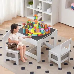 3 in 1 Toddler Table and Chair Set, Activity Table with Storage, Wood Kids Desk Chair for Kids 1-3 Years Old, Craft Table, Playroom, Living Room, Grayish-White 3 in 1 Toddler Table and Chair Set, Activity Table with Storage, Wood Kids Desk Chair for Kids 1-3 Years Old, Craft Table, Playroom, Living Room, Grayish-White