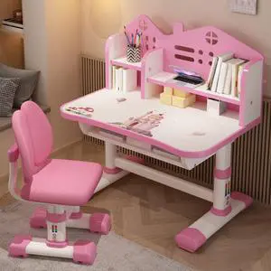 Kids Desk and Chair Set, Adjustable Height Kids Desk with Storage and Drawers Girls Desk Pink Writing Reading Drawing Kids Desk and Chair Set, Adjustable Height Kids Desk with Storage and Drawers Girls Desk Pink Writing Reading Drawing