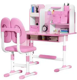 Kids Desk and Chair Set,Teenager Study Table and Chair Set Ergonomic Child Student Desk Height Adjustable Children School Desk with Storage Drawer Book Stand Sitting Posture Corrector Pink Kids Desk and Chair Set,Teenager Study Table and Chair Set Ergonomic Child Student Desk Height Adjustable Children School Desk with Storage Drawer Book Stand Sitting Posture Corrector Pink