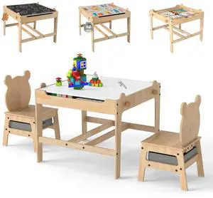Kids Table and Chairs, Children Wooden Activity Set with Double-Sided Whiteboard/Chalkboard, Storage, for Art, Craft, Drawing, Reading, Gift for Toddlers 3+ Years Old (23.5" x 23.5" x 20.5") Kids Table and Chairs, Children Wooden Activity Set with Double-Sided Whiteboard/Chalkboard, Storage, for Art, Craft, Drawing, Reading, Gift for Toddlers 3+ Years Old (23.5" x 23.5" x 20.5")