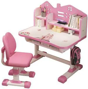 Kids Desk and Chair Set Multi Bookstand Widened Desktop Desk Chair Set Cartoon Pattern Kids Adjustable Height Study Drawer Table with Chairs Pink Kids Desk and Chair Set Multi Bookstand Widened Desktop Desk Chair Set Cartoon Pattern Kids Adjustable Height Study Drawer Table with Chairs Pink
