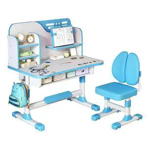 Height Adjustable Kids Study Desk and Chair Set with Shelf, Astronaut Pattern, Ergonomic Dual Back Support, Storage Drawer, for Boys and Girls 3+ (Blue) Height Adjustable Kids Study Desk and Chair Set with Shelf, Astronaut Pattern, Ergonomic Dual Back Support, Storage Drawer, for Boys and Girls 3+ (Blue)