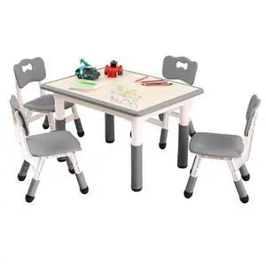 Kids Table and 6 Chairs Set - Multifunctional Desk Set, Height Adjustable, Graffiti Desktop, Easy to Wipe, Ergonomic Design for Ages 2-10 Kids Table and 6 Chairs Set - Multifunctional Desk Set, Height Adjustable, Graffiti Desktop, Easy to Wipe, Ergonomic Design for Ages 2-10