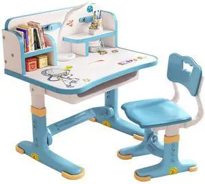 Children's Learning Desk and Chair Set Learning Desk Height Adjustable with Drawer Wide Desktop Cartoon Pattern Table and Chair Set Suitable for Reading, Learning, Writing, Painting, Etc Blue Children's Learning Desk and Chair Set Learning Desk Height Adjustable with Drawer Wide Desktop Cartoon Pattern Table and Chair Set Suitable for Reading, Learning, Writing, Painting, Etc Blue