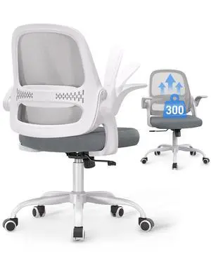 Ergonomic Mesh Office Chair for Home Office, Flip-Up Arms, Breathable Mesh Back & Thick Seat Cushion, Swivel Rolling Computer Desk Chair BIFMA Certified, Supports 300 lbs (White Frame/Gray Seat) Ergonomic Mesh Office Chair for Home Office, Flip-Up Arms, Breathable Mesh Back & Thick Seat Cushion, Swivel Rolling Computer Desk Chair BIFMA Certified, Supports 300 lbs (White Frame/Gray Seat)
