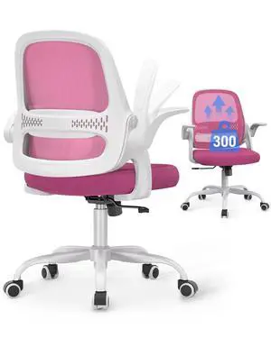 Ergonomic Mesh Office Chair for Home Office, Flip-Up Arms, Breathable Mesh Back & Thick Seat Cushion, Swivel Rolling Computer Desk Chair BIFMA Certified, Supports 300 lbs (White Frame/Pink Seat) Ergonomic Mesh Office Chair for Home Office, Flip-Up Arms, Breathable Mesh Back & Thick Seat Cushion, Swivel Rolling Computer Desk Chair BIFMA Certified, Supports 300 lbs (White Frame/Pink Seat)