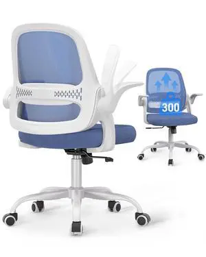 Ergonomic Mesh Office Chair for Home Office, Flip-Up Arms, Breathable Mesh Back & Thick Seat Cushion, Swivel Rolling Computer Desk Chair BIFMA Certified, Supports 300 lbs (White Frame/Blue Seat) Ergonomic Mesh Office Chair for Home Office, Flip-Up Arms, Breathable Mesh Back & Thick Seat Cushion, Swivel Rolling Computer Desk Chair BIFMA Certified, Supports 300 lbs (White Frame/Blue Seat)