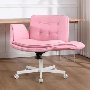 Criss Cross Office Chair, PU Leather Vanity Chair with 5-Level Adjustable Armrests & Swivel, Ergonomic Criss Cross Chair for Home Office Bedroom Makeup(Pink) Criss Cross Office Chair, PU Leather Vanity Chair with 5-Level Adjustable Armrests & Swivel, Ergonomic Criss Cross Chair for Home Office Bedroom Makeup(Pink)