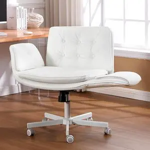 Criss Cross Office Chair, PU Leather Vanity Chair with 5-Level Adjustable Armrests & Swivel, Ergonomic Criss Cross Chair for Home Office Bedroom Makeup(White) Criss Cross Office Chair, PU Leather Vanity Chair with 5-Level Adjustable Armrests & Swivel, Ergonomic Criss Cross Chair for Home Office Bedroom Makeup(White)