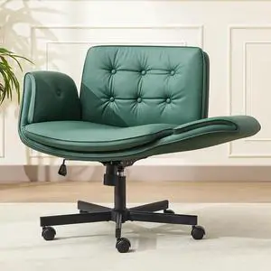 Criss Cross Office Chair, PU Leather Vanity Chair with 5-Level Adjustable Armrests & Swivel, Ergonomic Criss Cross Chair for Home Office Bedroom Makeup(Green) Criss Cross Office Chair, PU Leather Vanity Chair with 5-Level Adjustable Armrests & Swivel, Ergonomic Criss Cross Chair for Home Office Bedroom Makeup(Green)