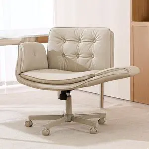 Criss Cross Office Chair, PU Leather Vanity Chair with 5-Level Adjustable Armrests & Swivel, Ergonomic Criss Cross Chair for Home Office Bedroom Makeup(Cream) Criss Cross Office Chair, PU Leather Vanity Chair with 5-Level Adjustable Armrests & Swivel, Ergonomic Criss Cross Chair for Home Office Bedroom Makeup(Cream)