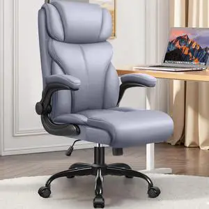 Office Chair, Ergonomic Big and Tall Computer Desk Chairs, Executive Breathable Leather Chair with Adjustable Flip-up Armrests, Lumbar Support Swivel PC Chair with Rocking Function,Matte Gray Office Chair, Ergonomic Big and Tall Computer Desk Chairs, Executive Breathable Leather Chair with Adjustable Flip-up Armrests, Lumbar Support Swivel PC Chair with Rocking Function,Matte Gray