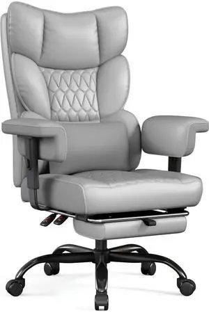 Big and Tall Office Chair with Footrest, High Back Executive Desk Chair with Adjustable Lift Armrest, 155°Recline,Lumbar Support Pillow, Faux Leather Gaming Chairs for Home or Office Gray Big and Tall Office Chair with Footrest, High Back Executive Desk Chair with Adjustable Lift Armrest, 155°Recline,Lumbar Support Pillow, Faux Leather Gaming Chairs for Home or Office Gray