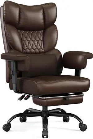 Big and Tall Office Chair with Footrest, High Back Executive Desk Chair with Adjustable Lift Armrest, 155°Recline,Lumbar Support Pillow, Faux Leather Gaming Chairs for Home or Office Brown Big and Tall Office Chair with Footrest, High Back Executive Desk Chair with Adjustable Lift Armrest, 155°Recline,Lumbar Support Pillow, Faux Leather Gaming Chairs for Home or Office Brown