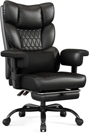 Big and Tall Office Chair with Footrest, High Back Executive Desk Chair with Adjustable Lift Armrest, 155°Recline,Lumbar Support Pillow, Faux Leather Gaming Chairs for Home or Office Black Big and Tall Office Chair with Footrest, High Back Executive Desk Chair with Adjustable Lift Armrest, 155°Recline,Lumbar Support Pillow, Faux Leather Gaming Chairs for Home or Office Black